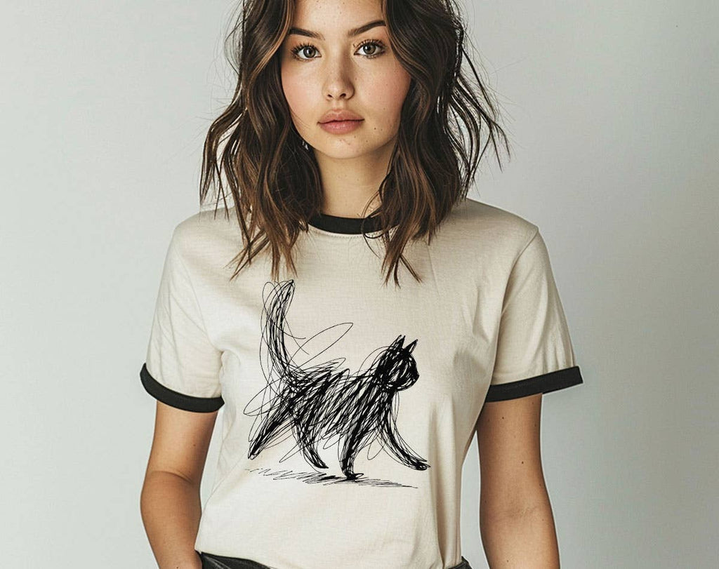 Cat Abstract Drawing Cute Kitten Art Ringer - Adult & Kids T-Shirts, Sweatshirts & Hoodies apparel design preview 1