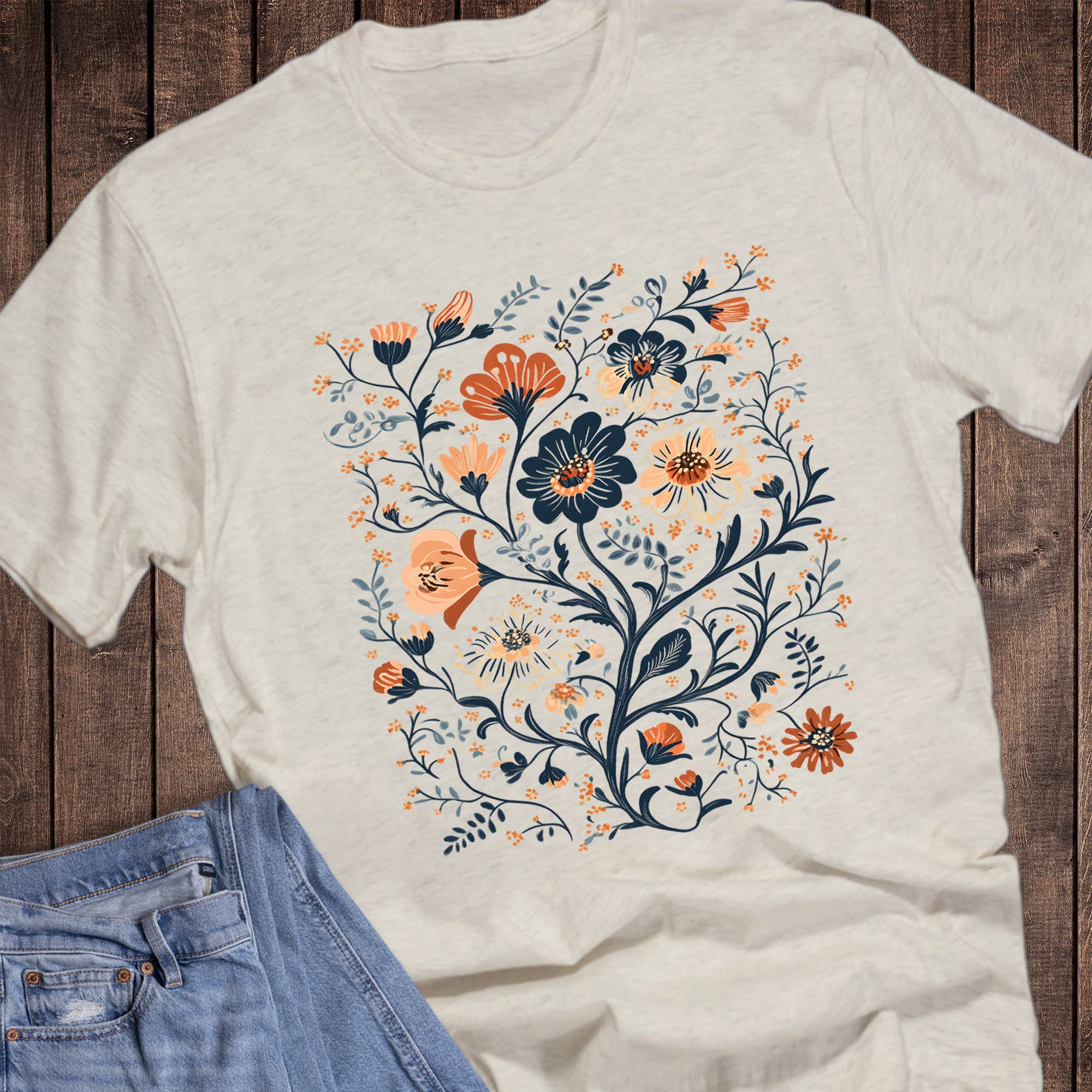 Florals Orange and Navy Graphic - Adult & Kids T-Shirts, Sweatshirts & Hoodies apparel design preview 1