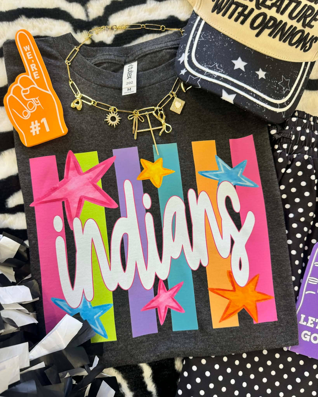 Indians Neon Rainbow Stars - Adult & Kids T-Shirts, Sweatshirts & Hoodies apparel design preview 1