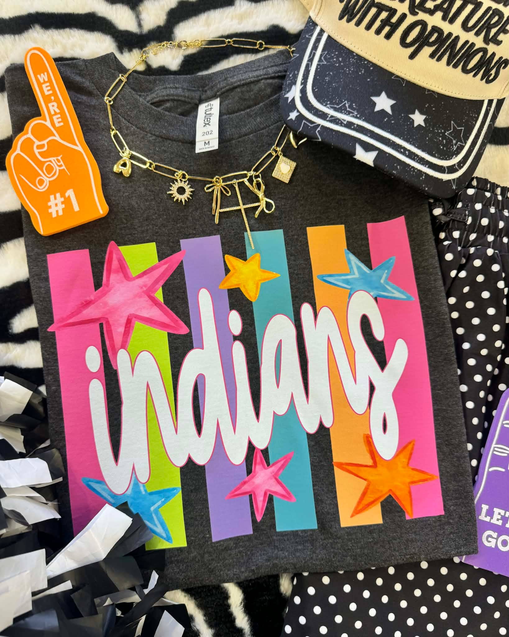 Indians Neon Rainbow Stars - Adult & Kids T-Shirts, Sweatshirts & Hoodies apparel design preview 1