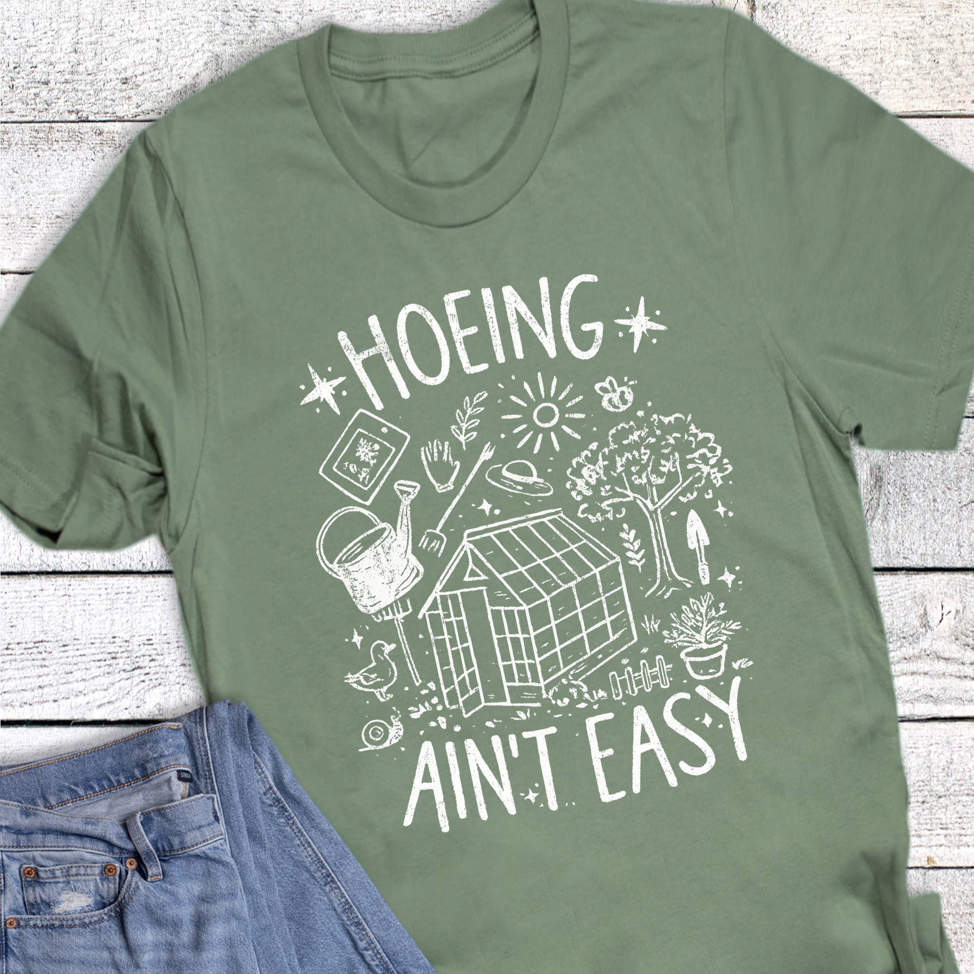 Gardening Hoeing Ain't Easy Graphic - Adult & Kids T-Shirts, Sweatshirts & Hoodies apparel design preview 1