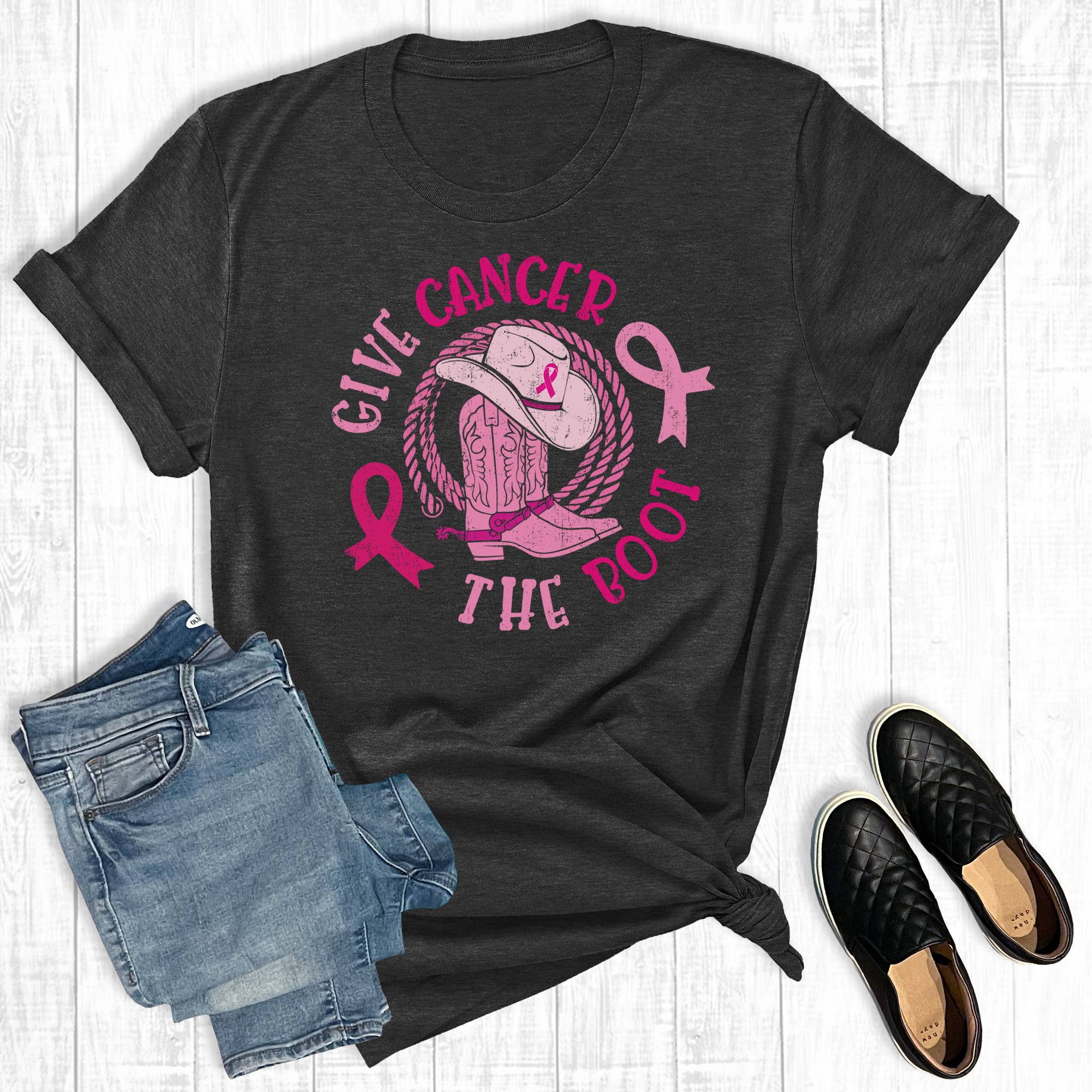 Western Give Cancer the Boot Graphic - Adult & Kids T-Shirts, Sweatshirts & Hoodies apparel design preview 1