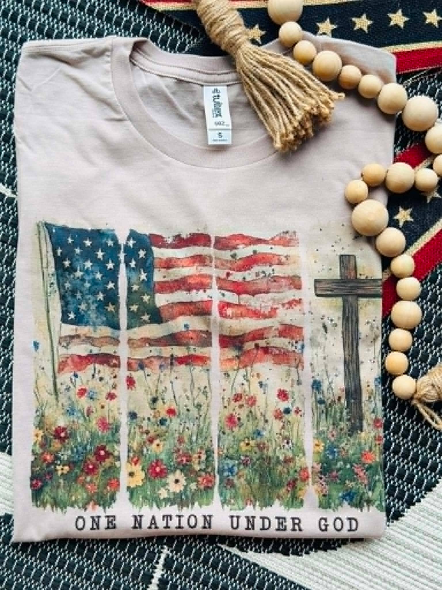 One Nation Under God Cream Patriotic Faith Graphic - Adult & Kids T-Shirts, Sweatshirts & Hoodies apparel design preview 1
