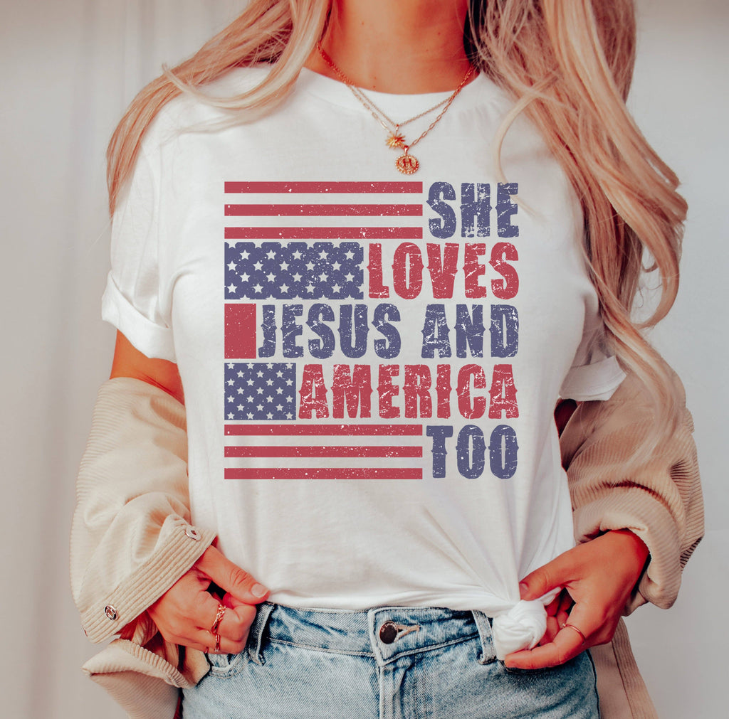 Retro She Loves Jesus Patriotic - Adult & Kids T-Shirts, Sweatshirts & Hoodies apparel design preview 1