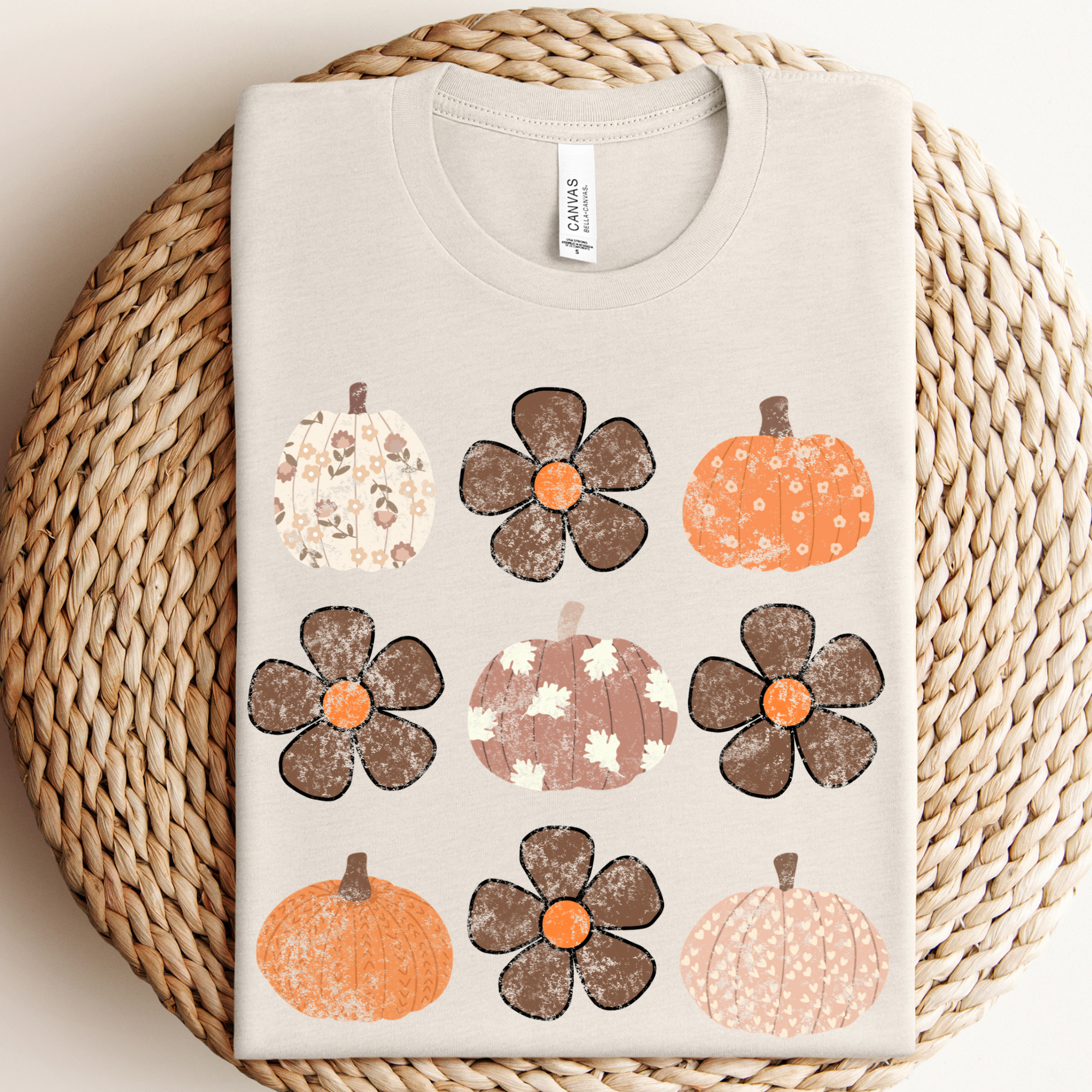 Boho Flower Pumpkins Graphic - Adult & Kids T-Shirts, Sweatshirts & Hoodies apparel design preview 1