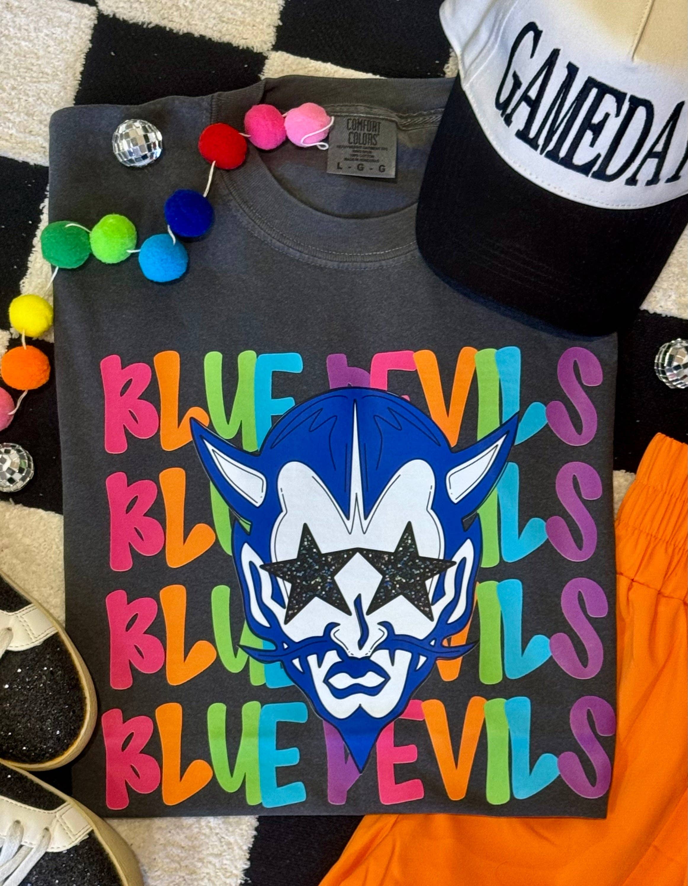 Blue Devils Neon Mascot - Adult & Kids T-Shirts, Sweatshirts & Hoodies apparel design preview 1