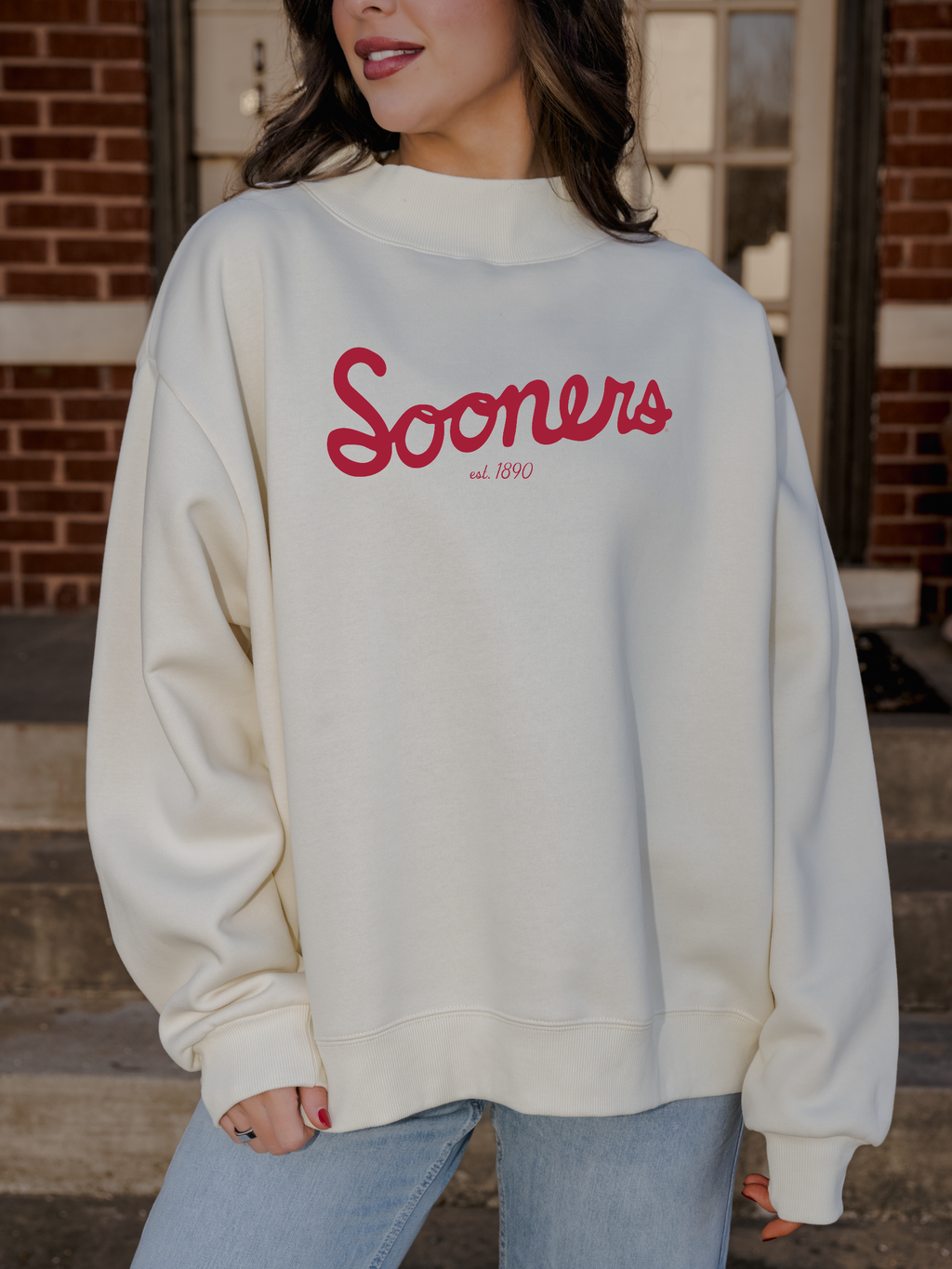 Ou Sooners Bold Script Ivory Weekend Mock Neck - Adult & Kids T-Shirts, Sweatshirts & Hoodies apparel design preview 1