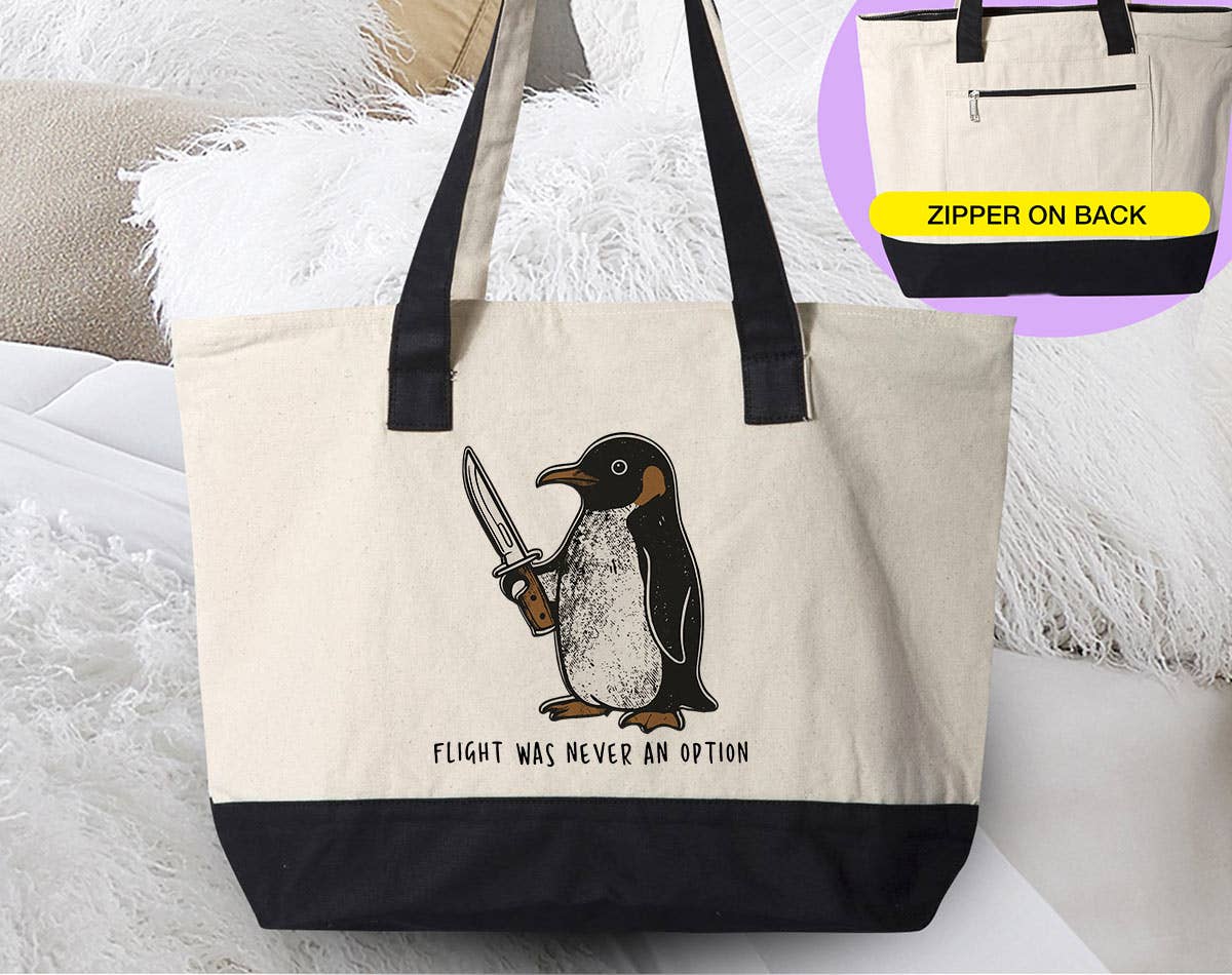 Flight Was Never An Option Penguin Pun Sassy Tote Bag - Adult & Kids T-Shirts, Sweatshirts & Hoodies apparel design preview 1