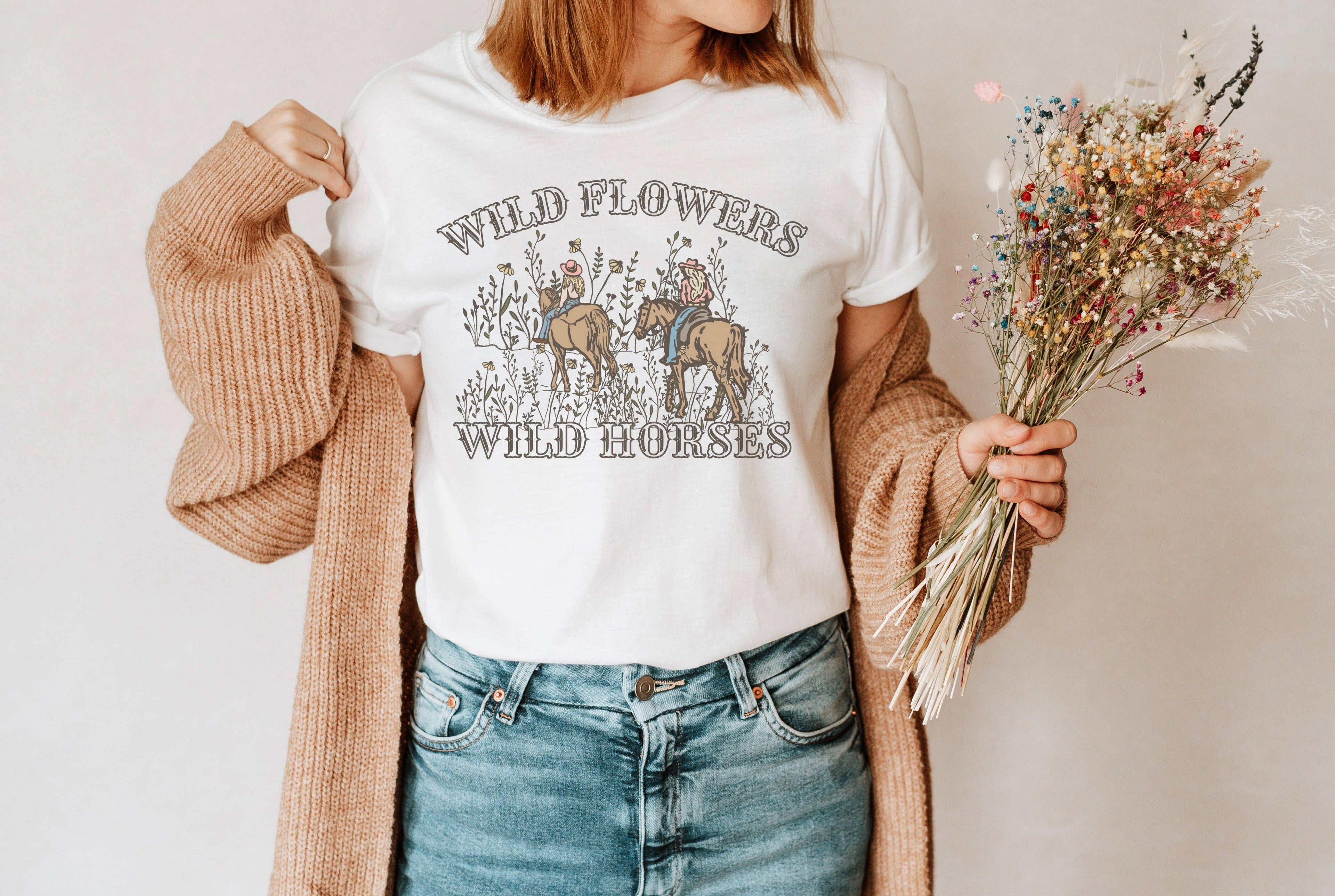 Wildflowers Wild Horses Graphic Western Wear - Adult & Kids T-Shirts, Sweatshirts & Hoodies apparel design preview 1