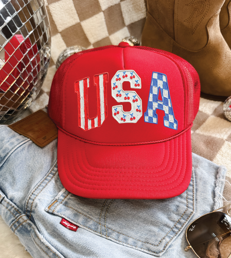 USA Cherries Foam Otto Red Trucker Hat - Adult & Kids T-Shirts, Sweatshirts & Hoodies apparel design preview 1