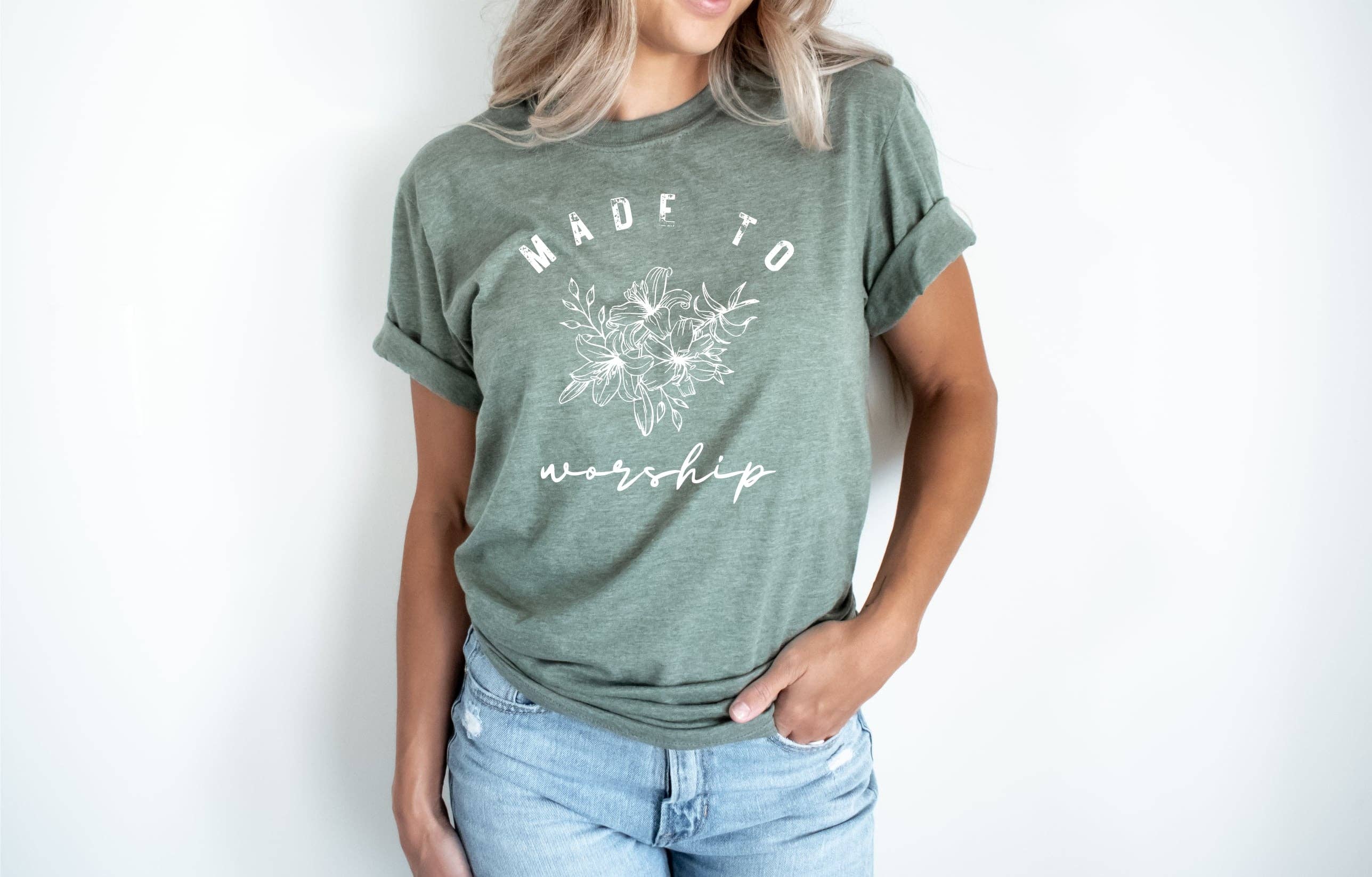 Olive Made To Worship Tultex Vintage Faith Based - Adult & Kids T-Shirts, Sweatshirts & Hoodies apparel design preview 1