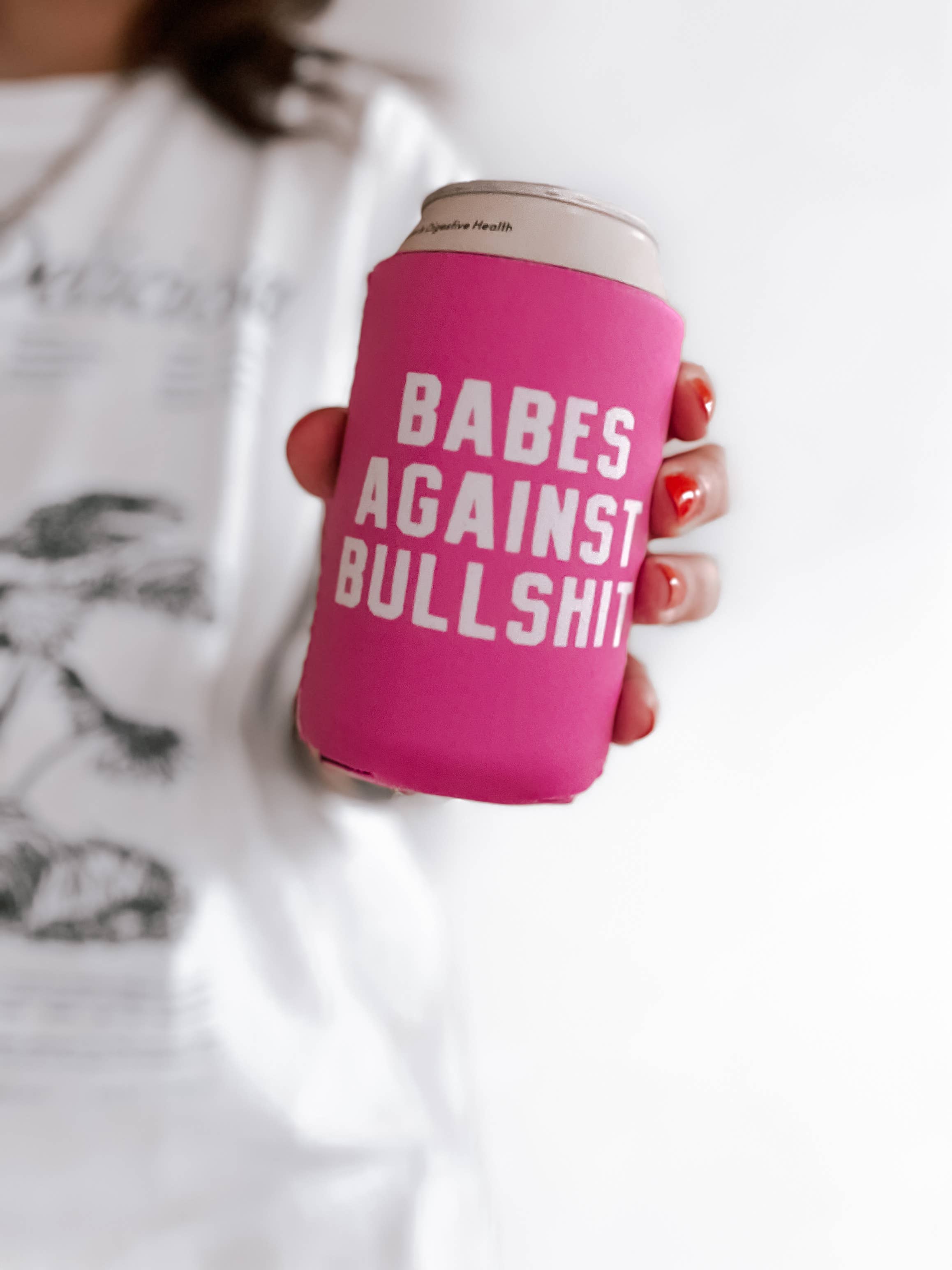 Babes Against Bullshit Can Cooler, Drink Sleeve Pink - Adult & Kids T-Shirts, Sweatshirts & Hoodies apparel design preview 1