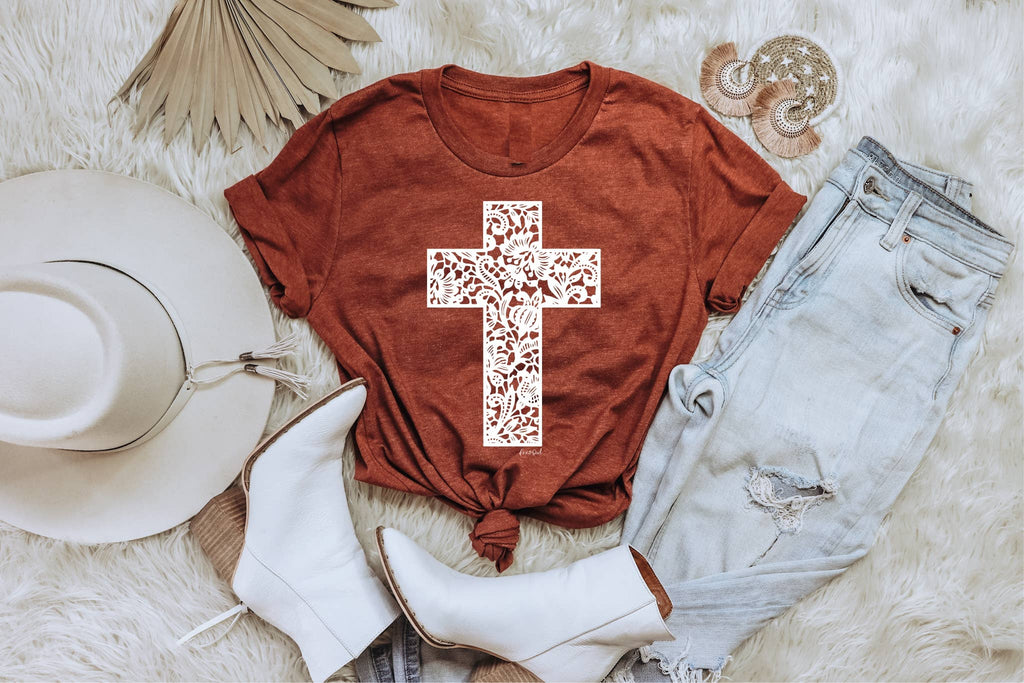 Lace Cross Rust Bella Vintage Faith Top Selling - Adult & Kids T-Shirts, Sweatshirts & Hoodies apparel design preview 1