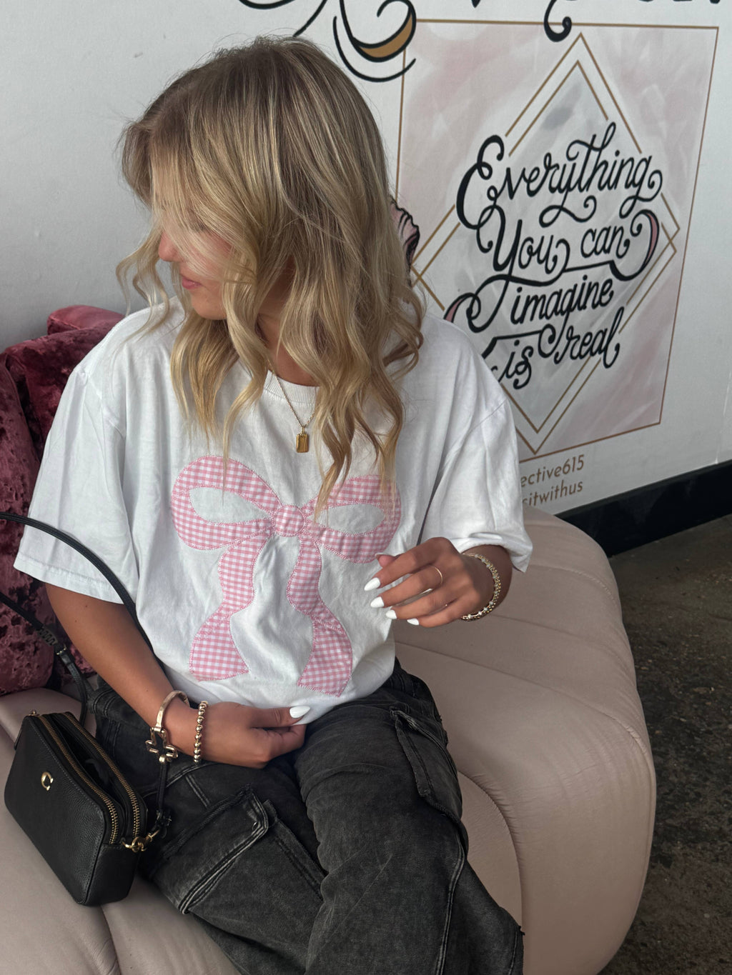 Pink Bow Gingham Floral Short Sleeve T - Adult & Kids T-Shirts, Sweatshirts & Hoodies apparel design preview 1