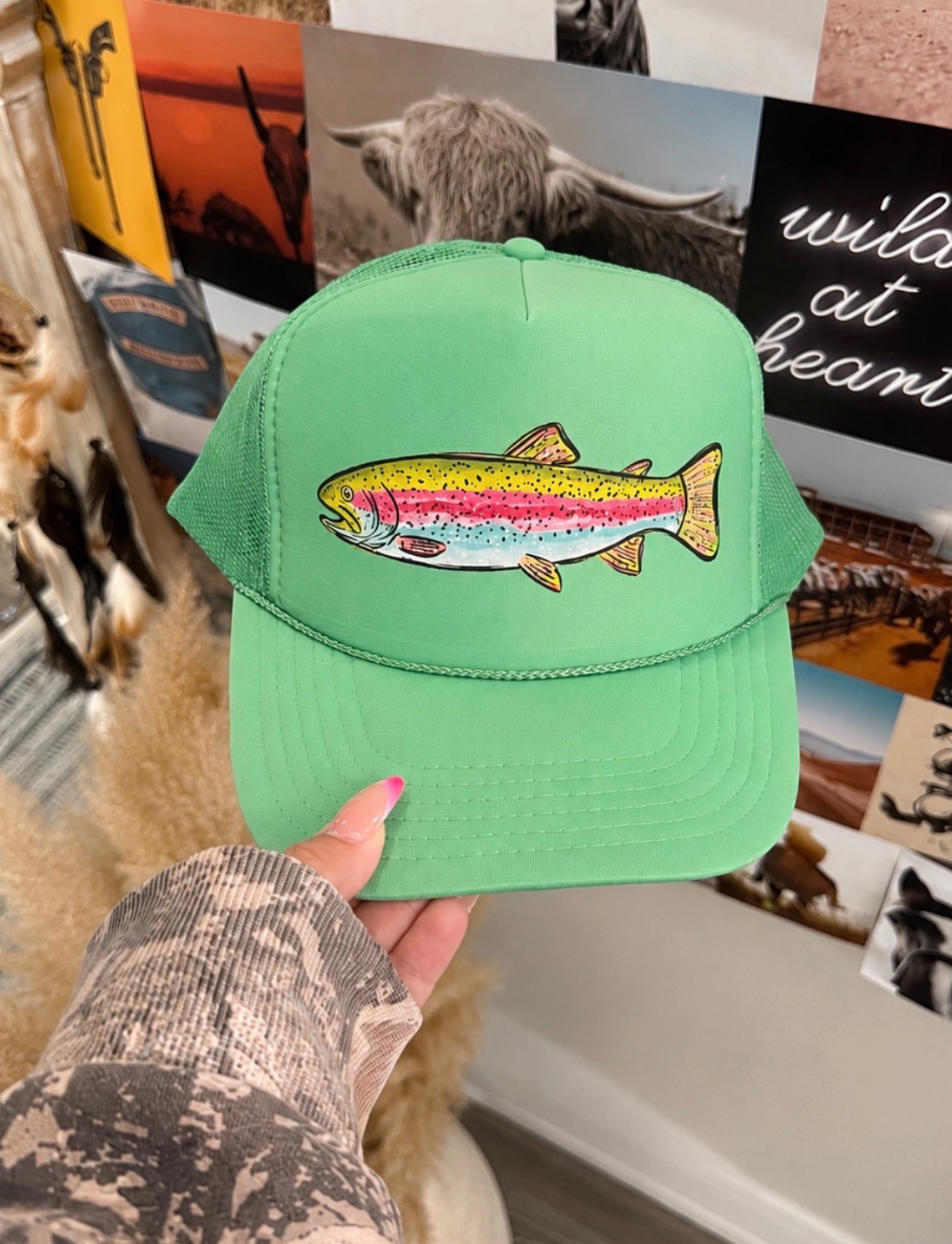Trout Cactus Green Foam Trucker Cap - Adult & Kids T-Shirts, Sweatshirts & Hoodies apparel design preview 1
