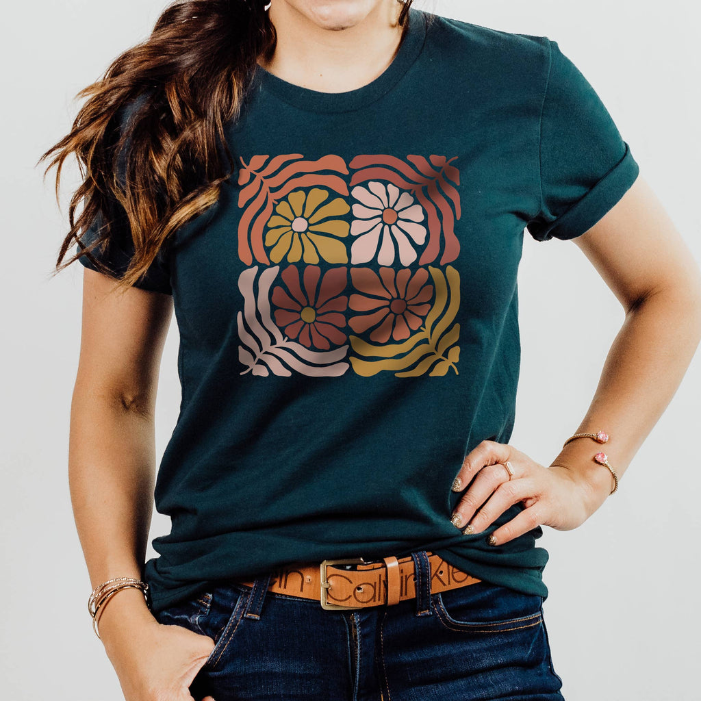4 Square Groovy Flowers Floral Sizes XS-2XL - Adult & Kids T-Shirts, Sweatshirts & Hoodies apparel design preview 1
