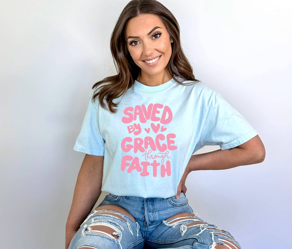 Saved By Grace Bella Faith-Based Summer Graphic - Adult & Kids T-Shirts, Sweatshirts & Hoodies apparel design preview 1