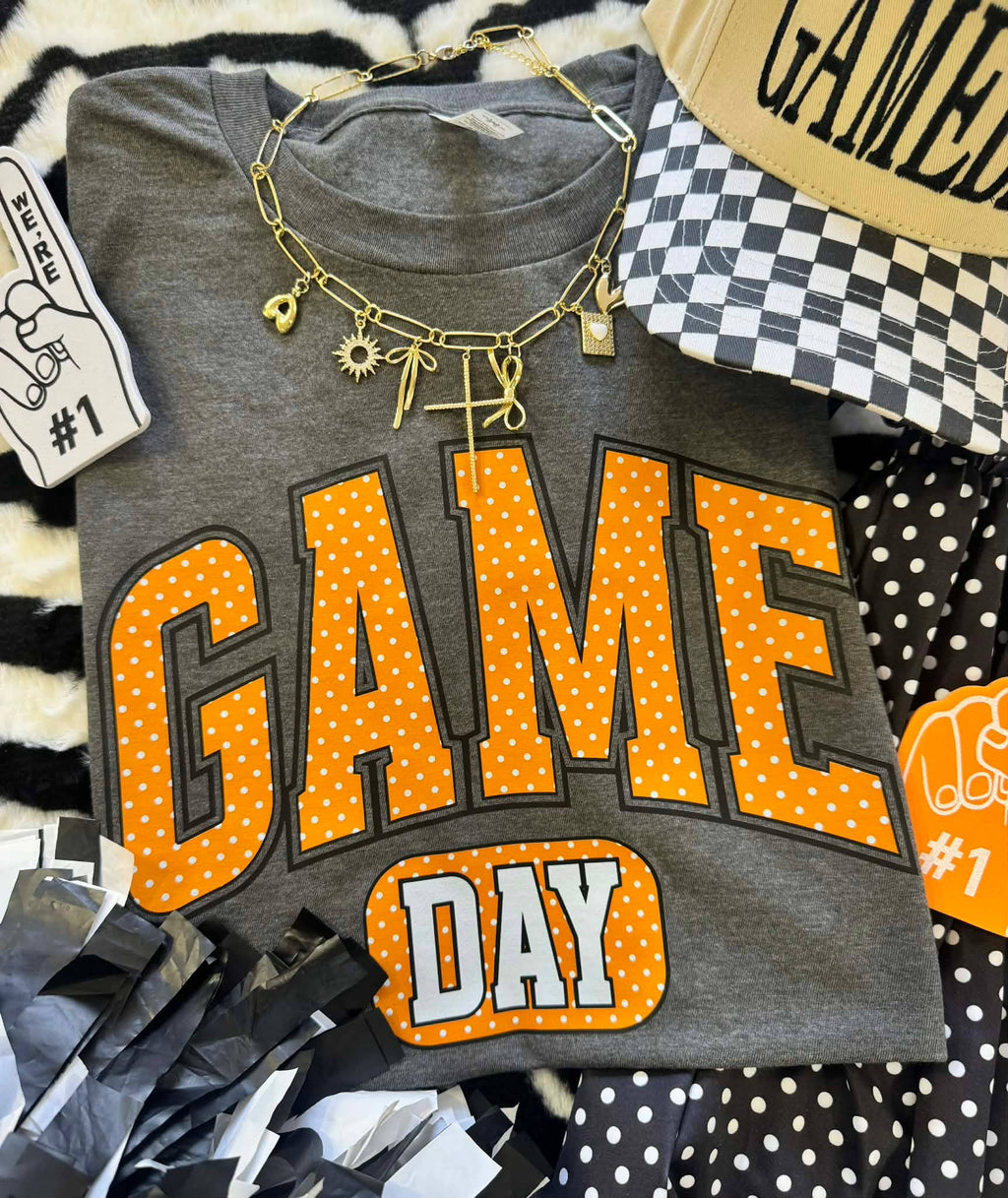 Game Day Orange Polka Dots - Adult & Kids T-Shirts, Sweatshirts & Hoodies apparel design preview 1
