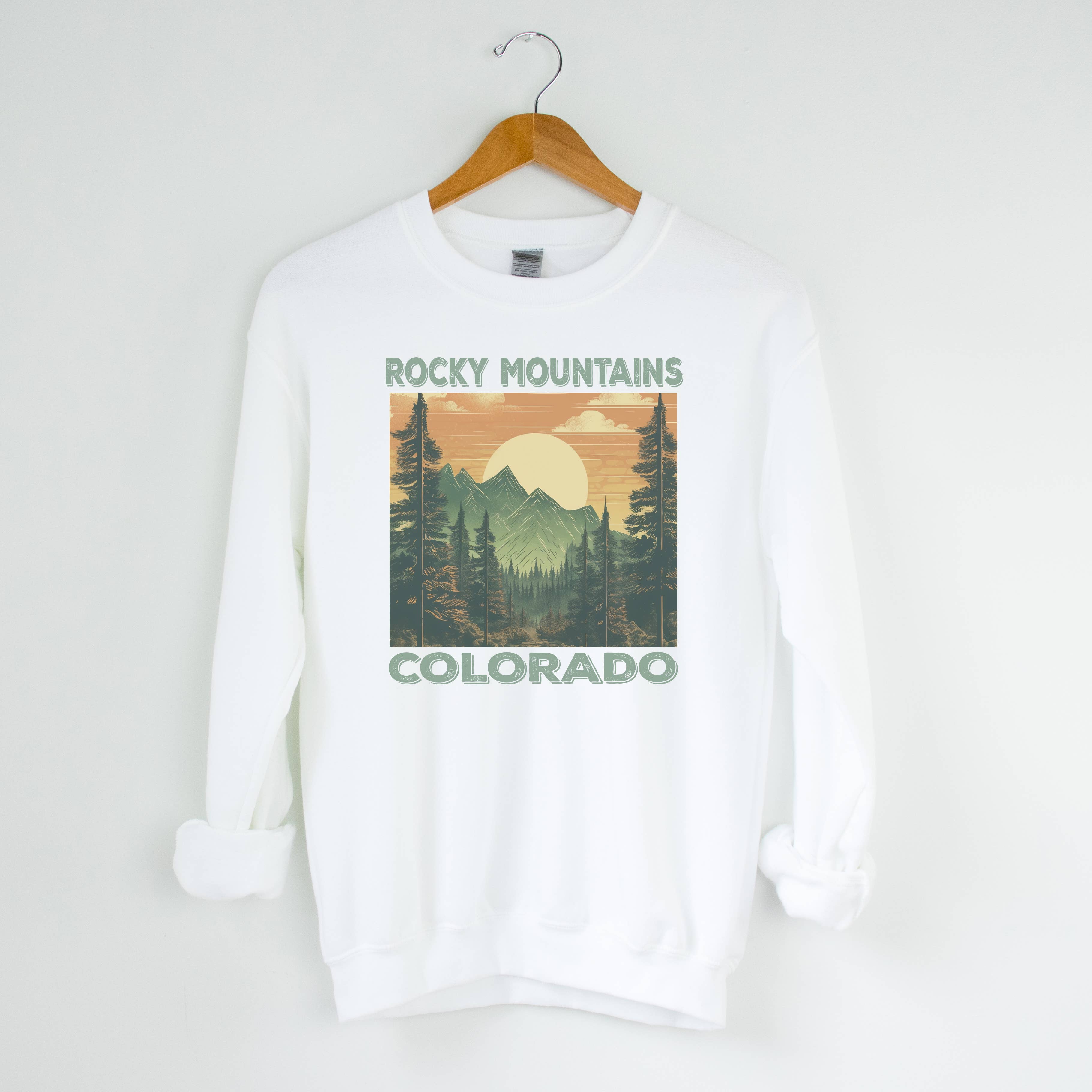 Rocky Mountain White Crewneck National Park Sizes - Adult & Kids T-Shirts, Sweatshirts & Hoodies apparel design preview 1