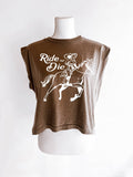 Ride or Die Western Crop Muscle Cocoa - Adult & Kids T-Shirts, Sweatshirts & Hoodies apparel design preview 1