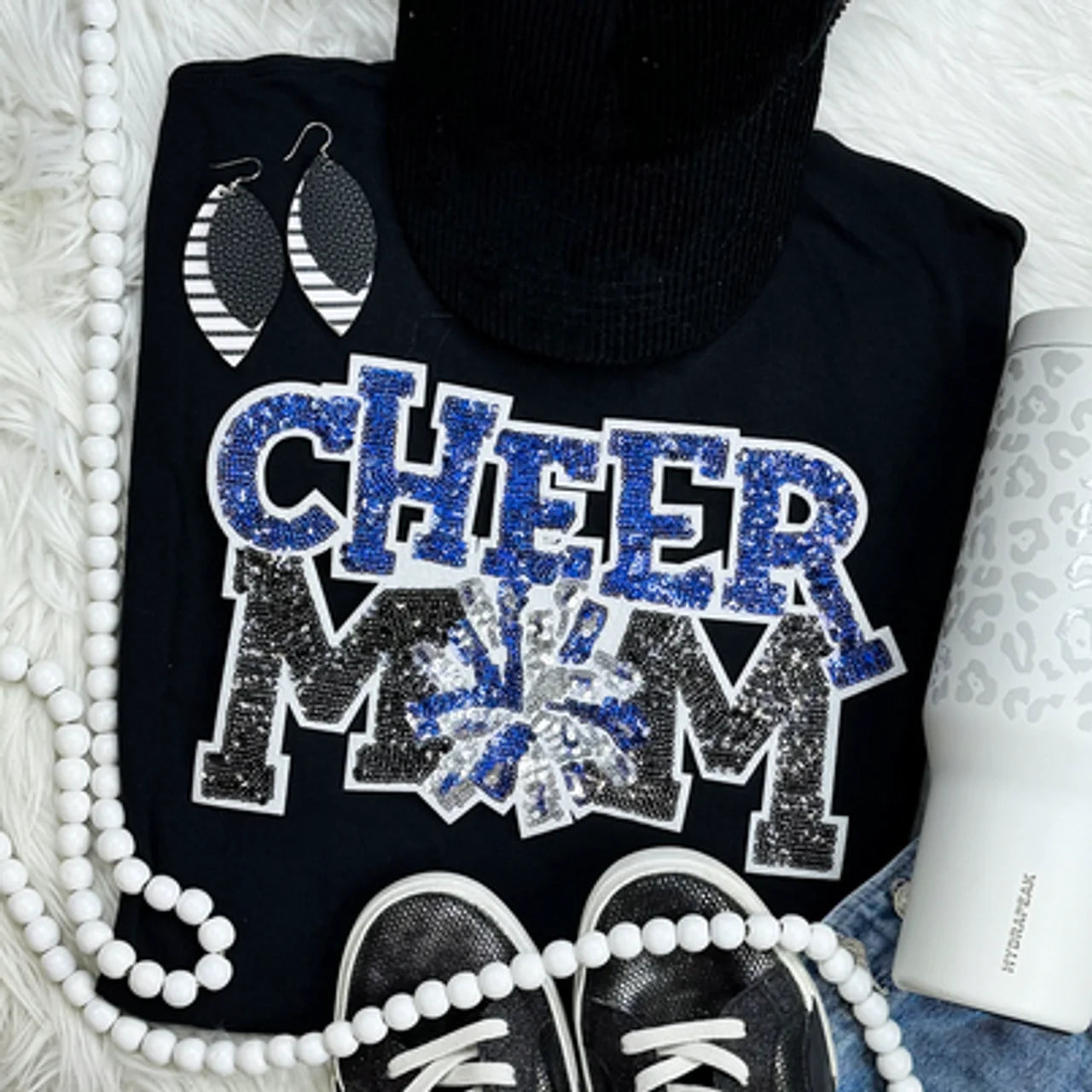 Royal Sequin Cheer Mom Patch Black Everyday - Adult & Kids T-Shirts, Sweatshirts & Hoodies apparel design preview 1