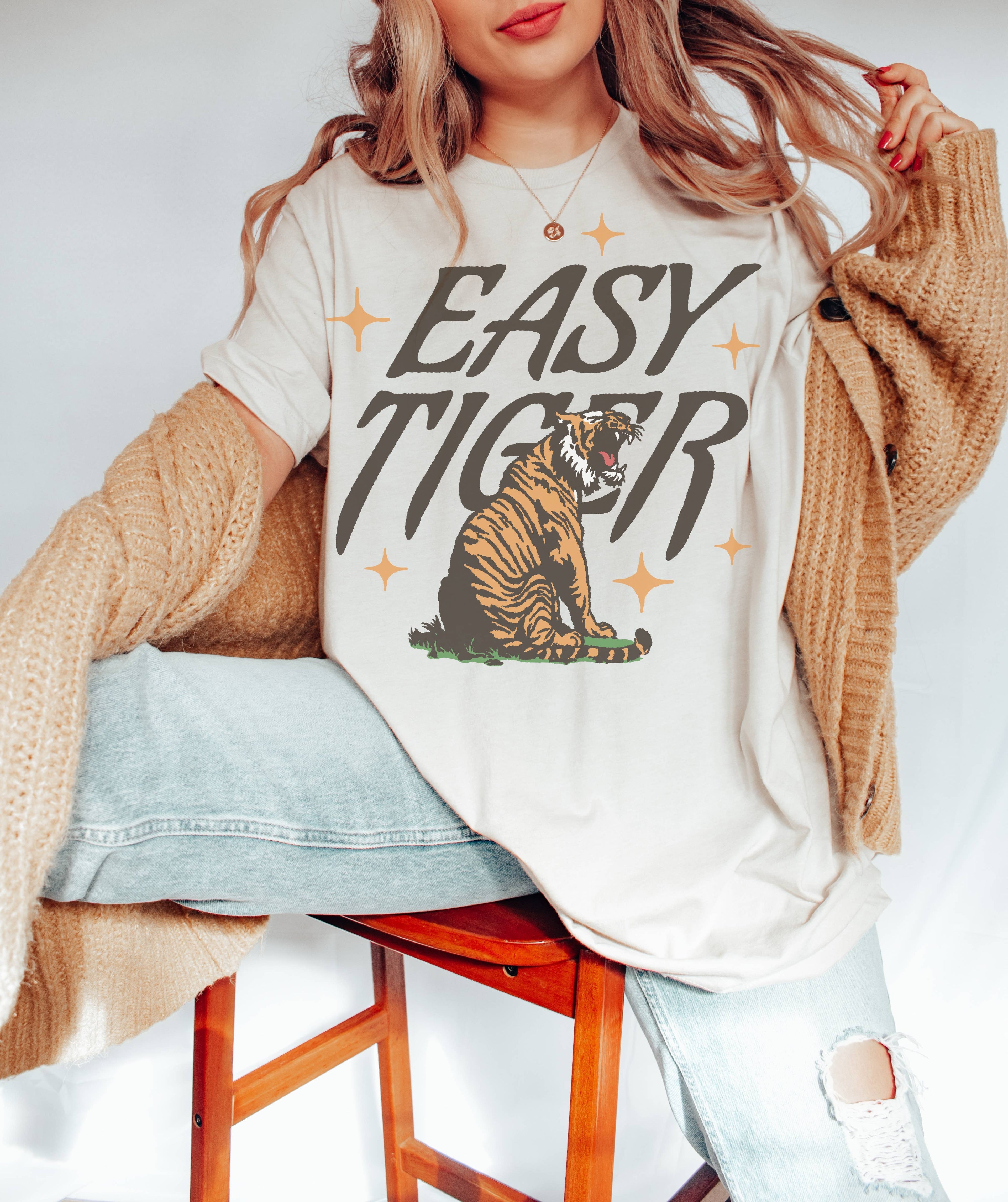 Retro Easy Tiger Boho Graphic - Adult & Kids T-Shirts, Sweatshirts & Hoodies apparel design preview 1