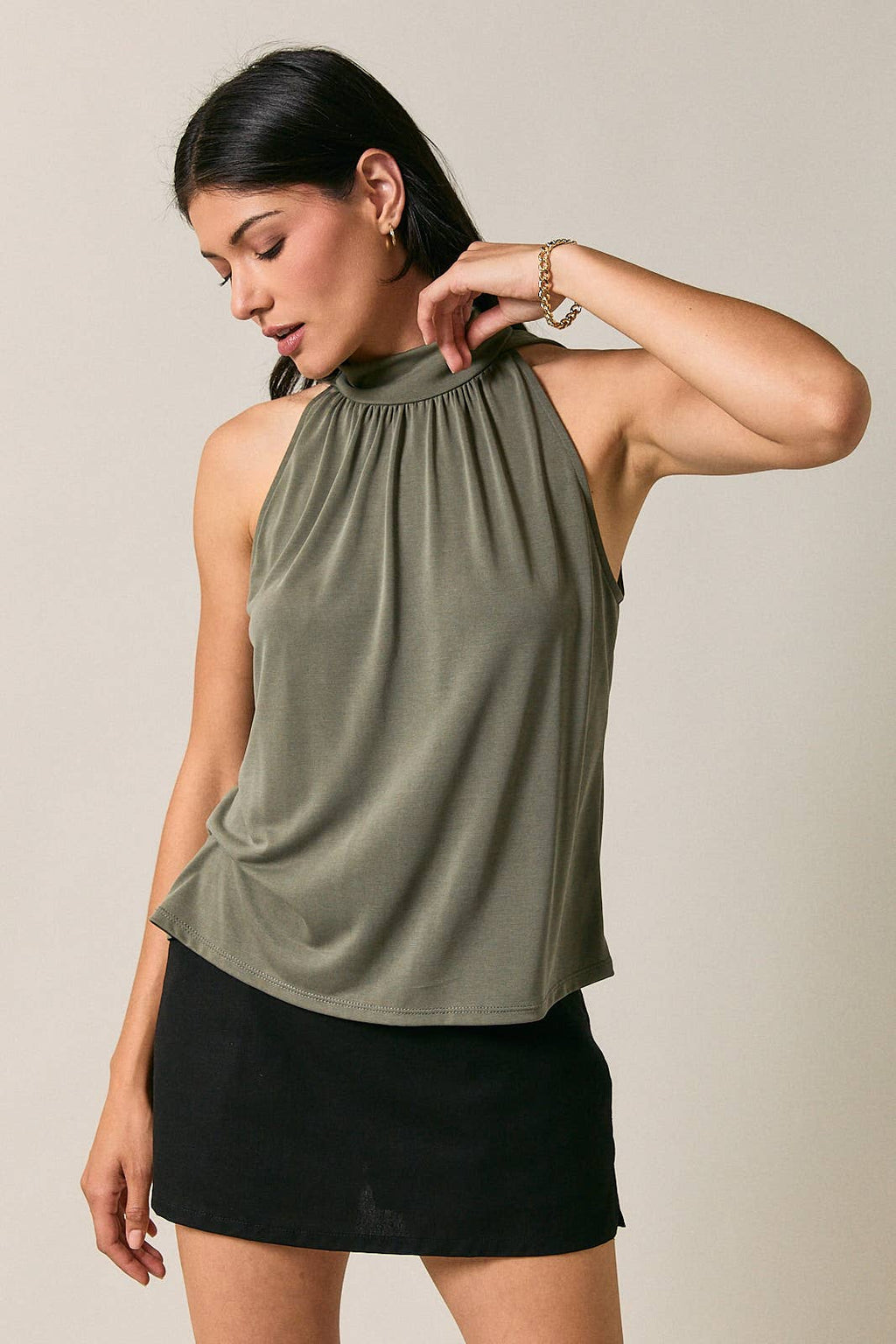 Mock Neck Sleeveless Gathered Halter Top - Adult & Kids T-Shirts, Sweatshirts & Hoodies apparel design preview 1