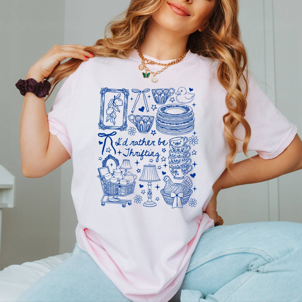 Vintage Rather Be Thrifting Pink Collage Tultex - Adult & Kids T-Shirts, Sweatshirts & Hoodies apparel design preview 1