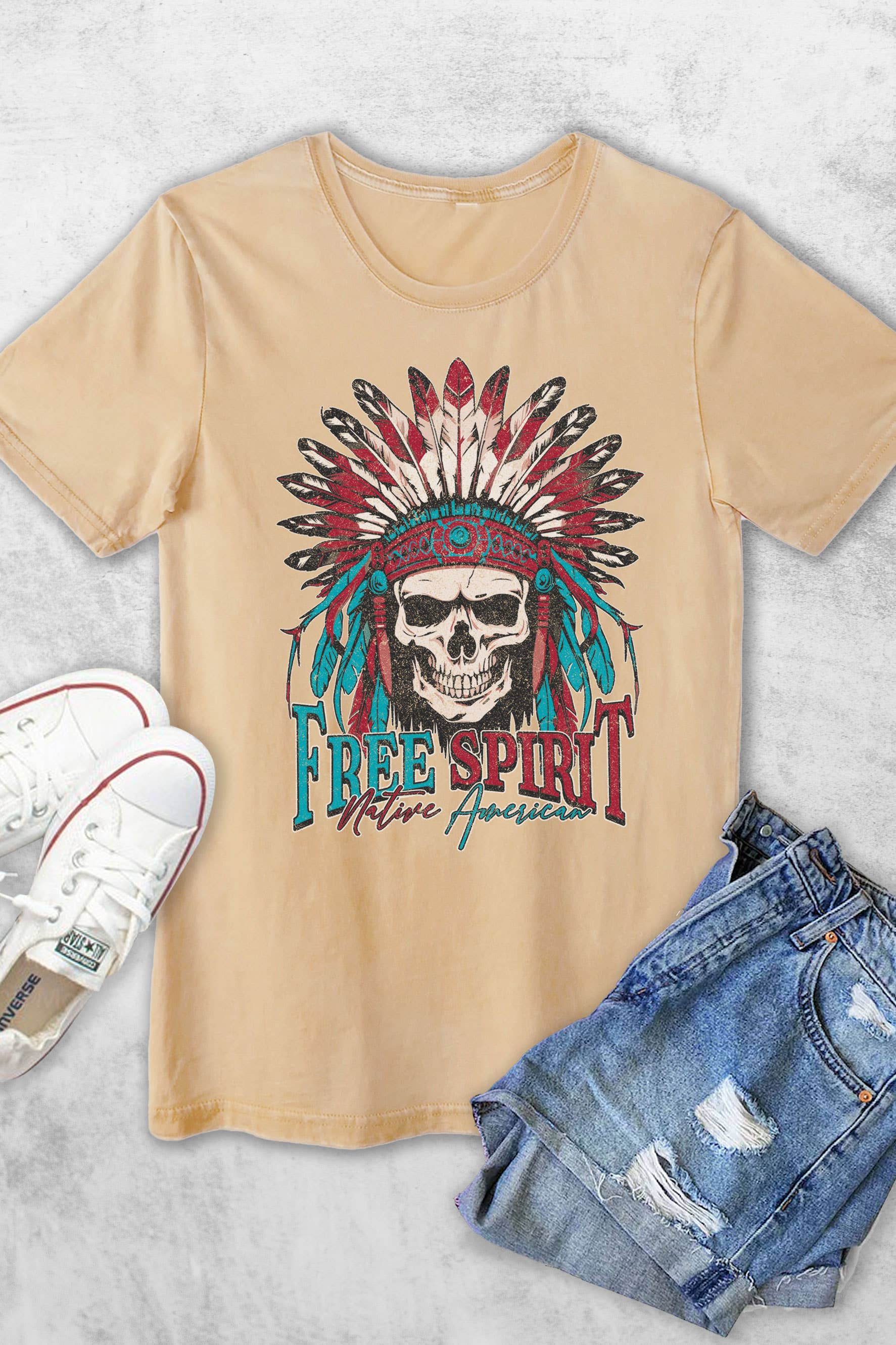 Free Spirit Native American Skull Women's Vintage - Adult & Kids T-Shirts, Sweatshirts & Hoodies apparel design preview 1