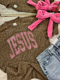 Jesus Leopard Brown Warped Glitter Vinyl Design - Adult & Kids T-Shirts, Sweatshirts & Hoodies apparel design preview 1