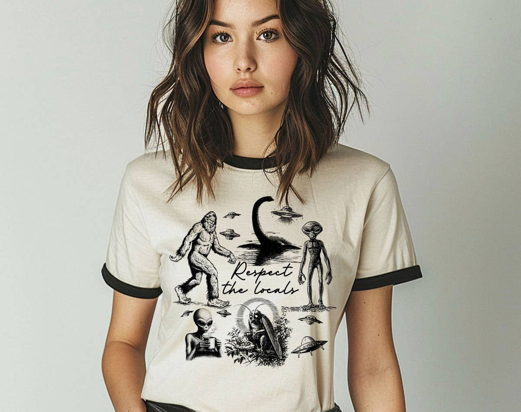 Respect the Locals Mothman Bigfoot Ufo Alien Ringer - Adult & Kids T-Shirts, Sweatshirts & Hoodies apparel design preview 1