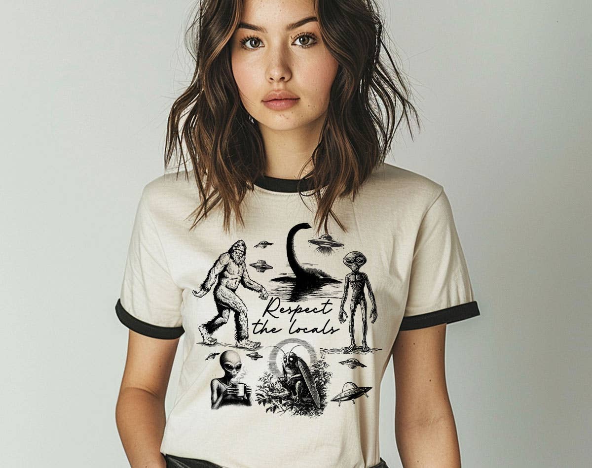Respect the Locals Mothman Bigfoot Ufo Alien Ringer - Adult & Kids T-Shirts, Sweatshirts & Hoodies apparel design preview 1