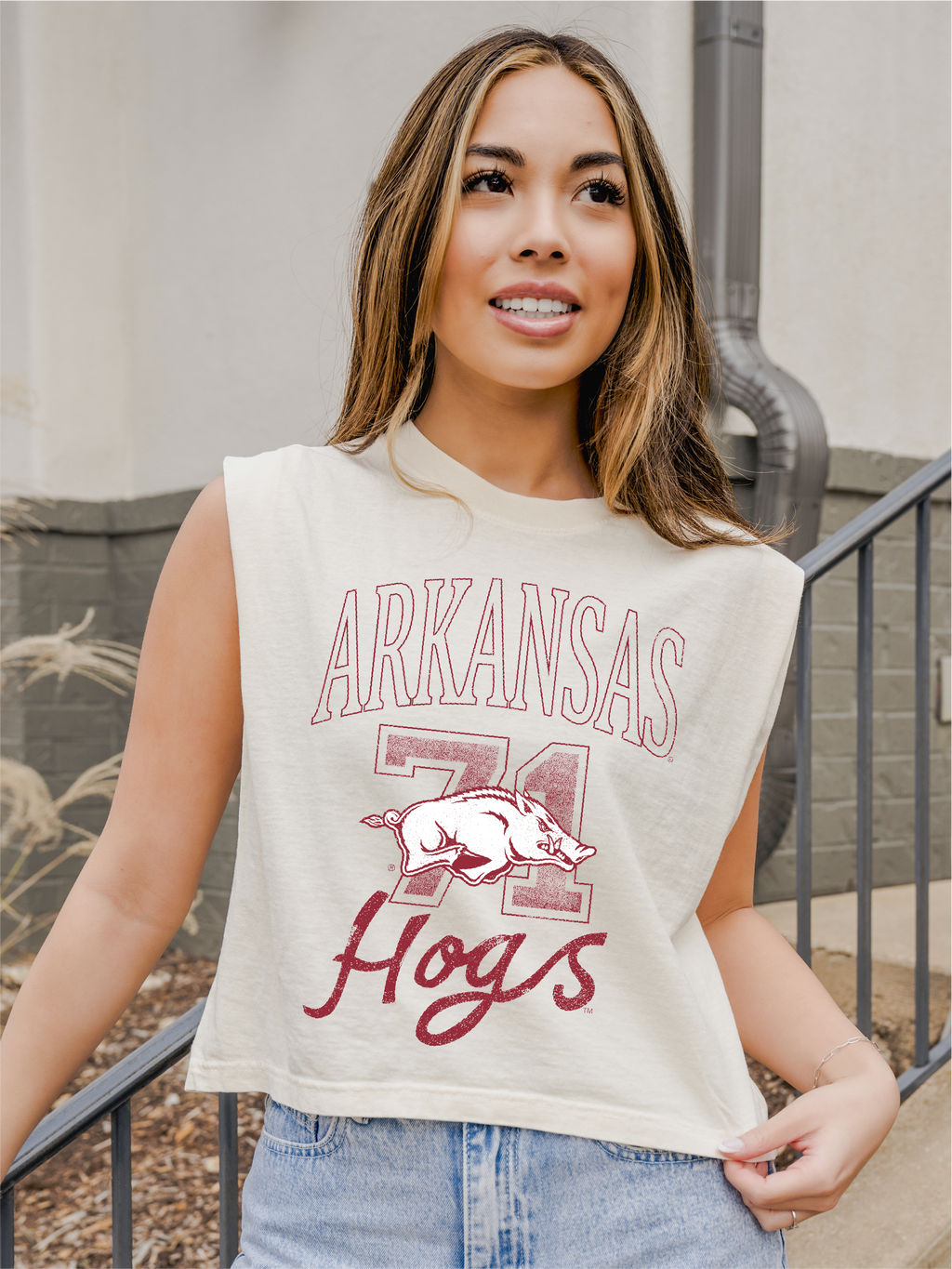 Arkansas Razorbacks Club Mascot Off White Muscle Tank - Adult & Kids T-Shirts, Sweatshirts & Hoodies apparel design preview 1