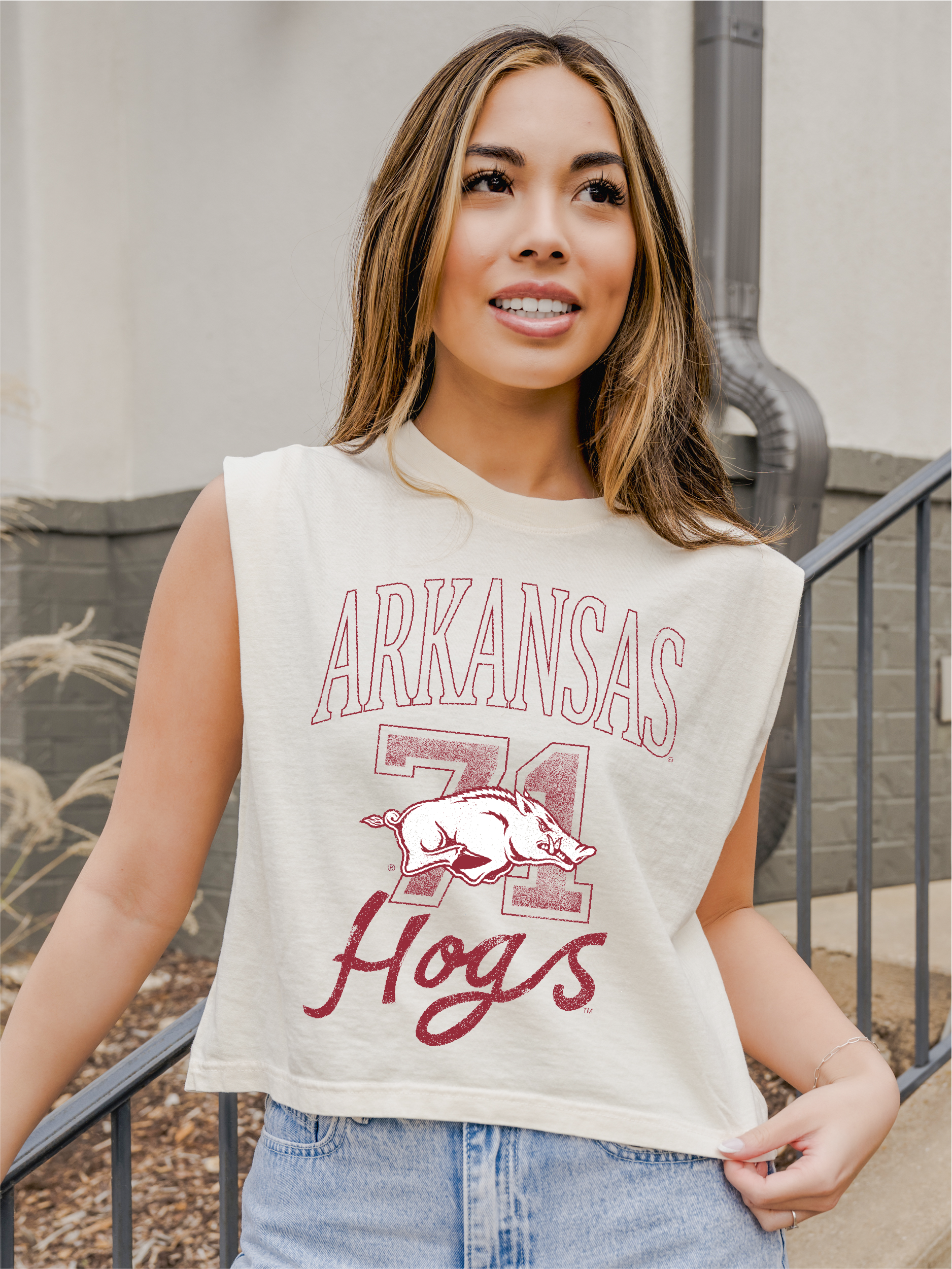 Arkansas Razorbacks Club Mascot Off White Muscle Tank - Adult & Kids T-Shirts, Sweatshirts & Hoodies apparel design preview 1