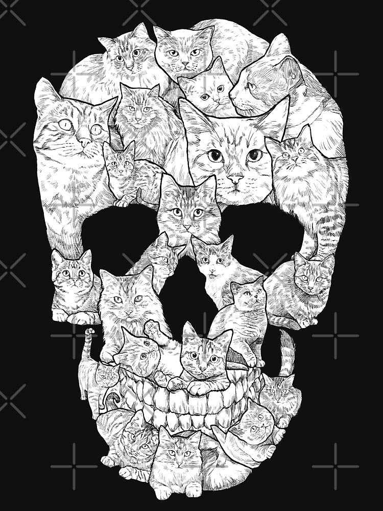 Cat Skull by designbydinny - Adult & Kids T-Shirts, Sweatshirts & Hoodies apparel design preview 2