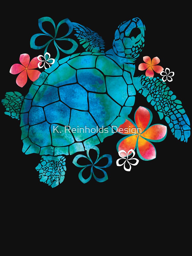 Sea Turtle with Flowers by K. Reinholds Design - Adult & Kids T-Shirts, Sweatshirts & Hoodies apparel design preview 2