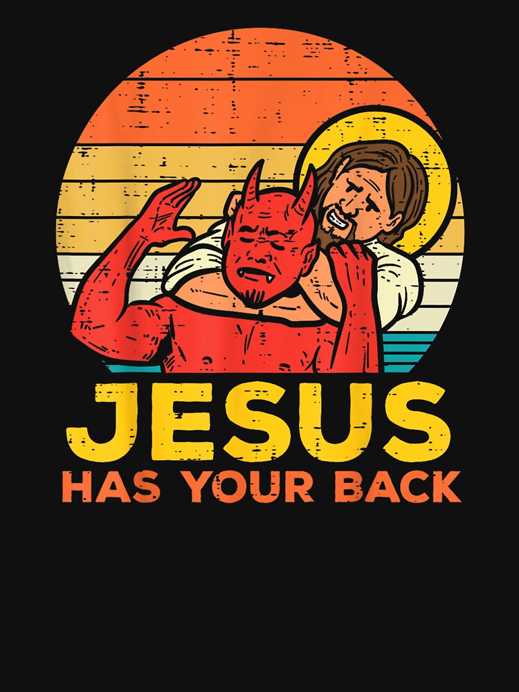 Jesus Has Your Back Jiu Jitsu Retro Christian Men - Adult & Kids T-Shirts, Sweatshirts & Hoodies apparel design preview 2