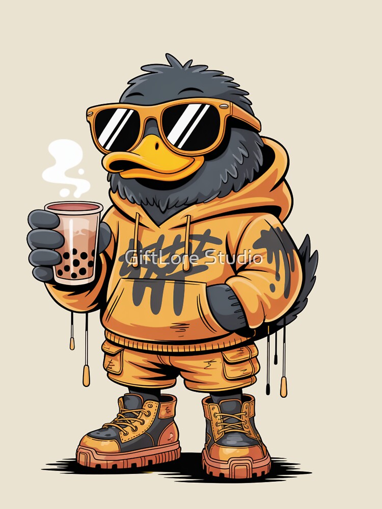 Cool Duck Drinking Boba Streetwear Drip Cartoon - Adult & Kids T-Shirts, Sweatshirts & Hoodies apparel design preview 2
