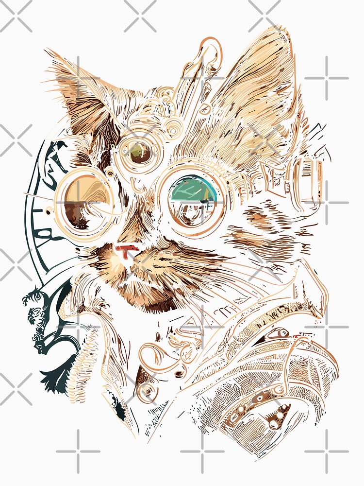 Steampunk cat by MangaCortaTees - Adult & Kids T-Shirts, Sweatshirts & Hoodies apparel design preview 2