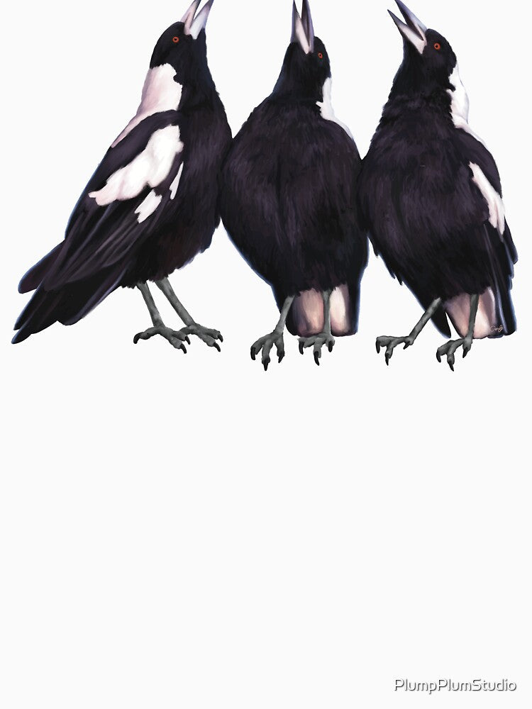 Trio of warbling magpies. Australian theme decor, - Adult & Kids T-Shirts, Sweatshirts & Hoodies apparel design preview 2