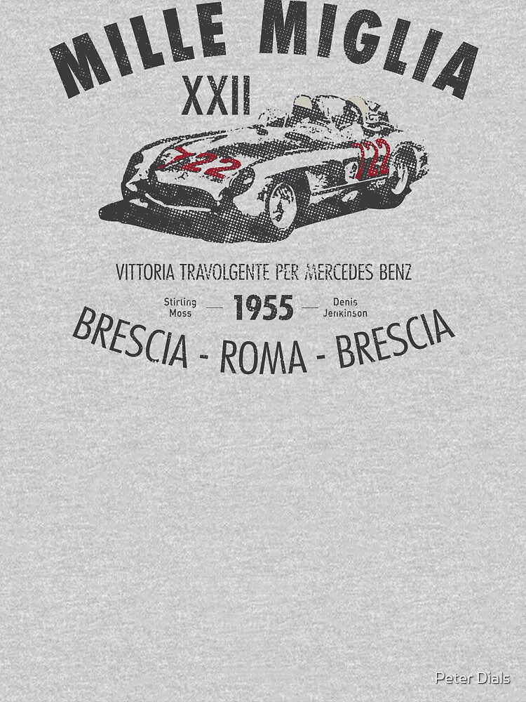 Mille Miglia 1955 by Peter Dials - Adult & Kids T-Shirts, Sweatshirts & Hoodies apparel design preview 2
