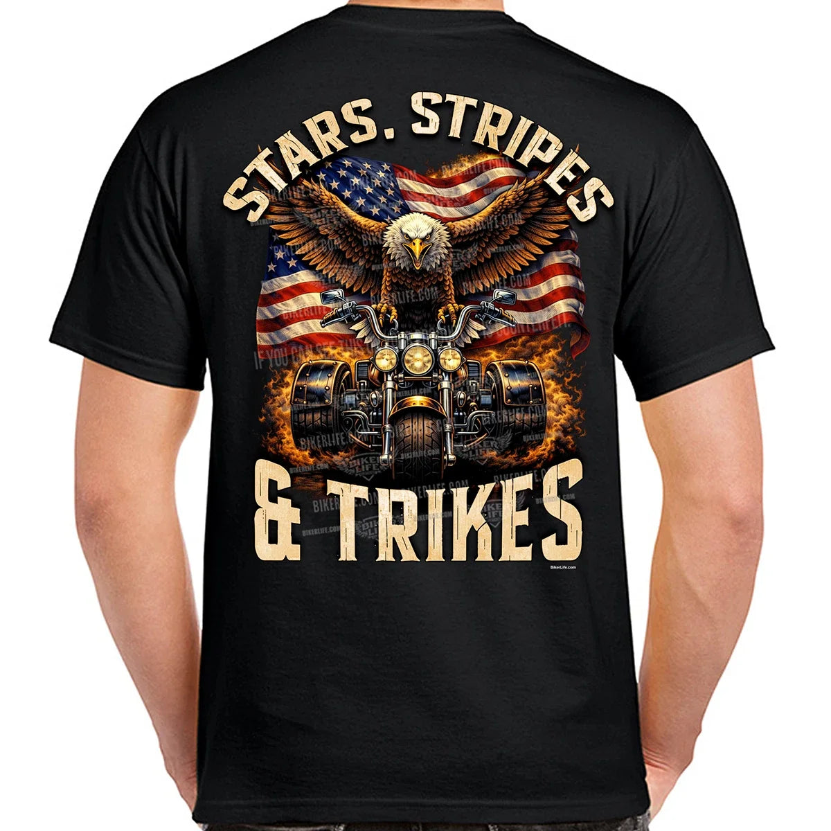 Stars, Stripes, and Trikes No Harley - Adult & Kids T-Shirts, Sweatshirts & Hoodies apparel design preview 1