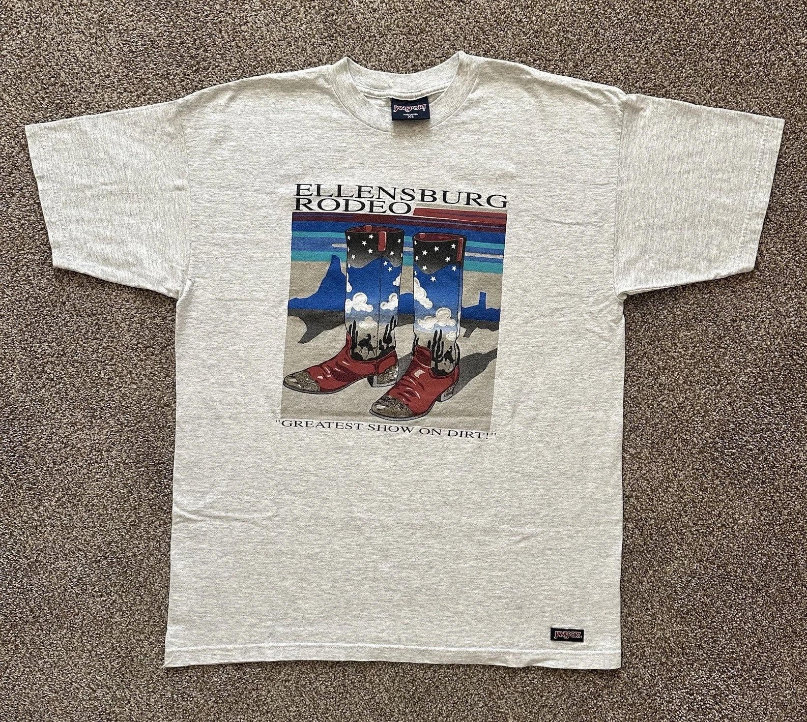 Vintage Jansport Ellensburg Rodeo Heather Gray Cowboy - Adult & Kids T-Shirts, Sweatshirts & Hoodies apparel design preview 1