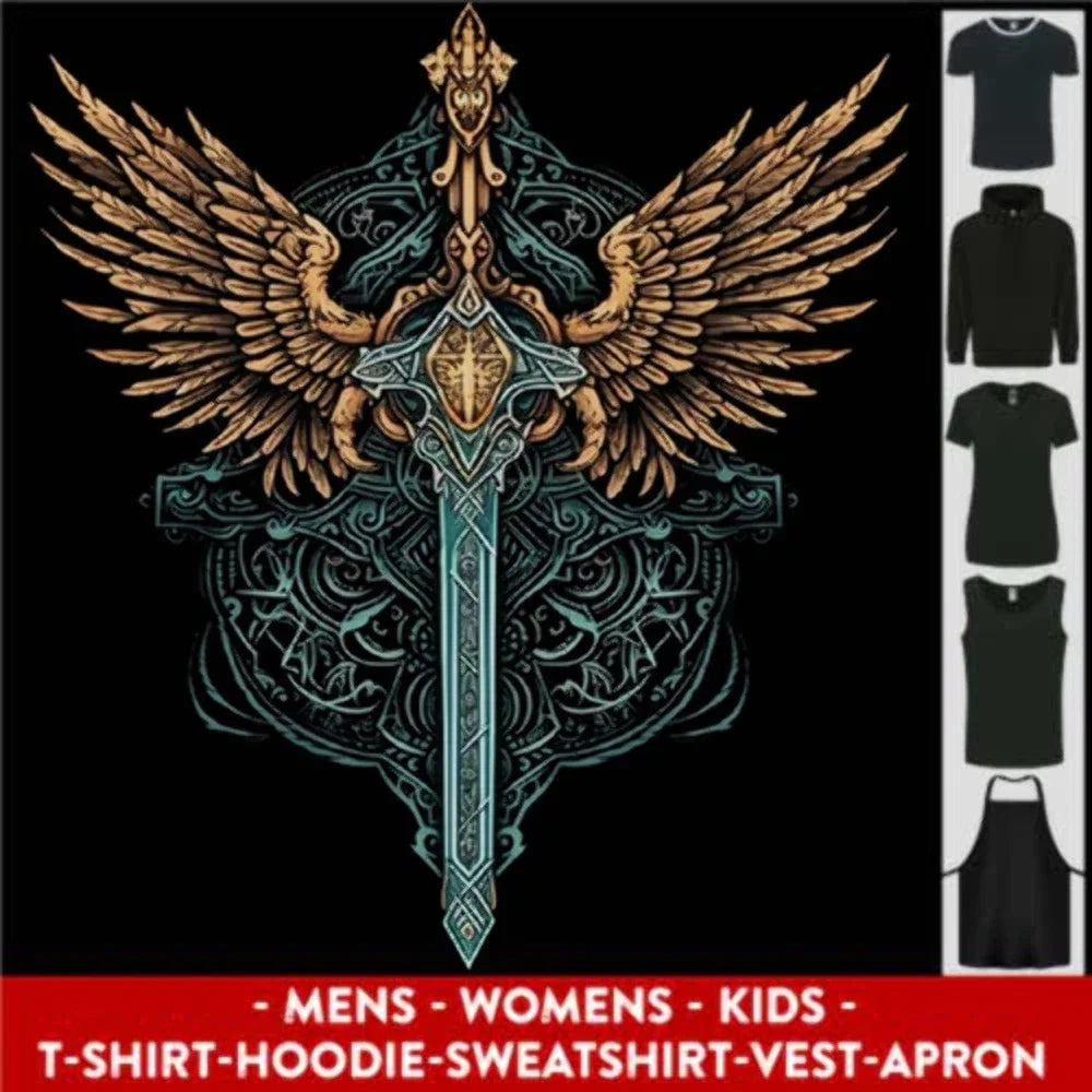A Viking Sword With Wings Excalibur Tribal Mens - Adult & Kids T-Shirts, Sweatshirts & Hoodies apparel design preview 1