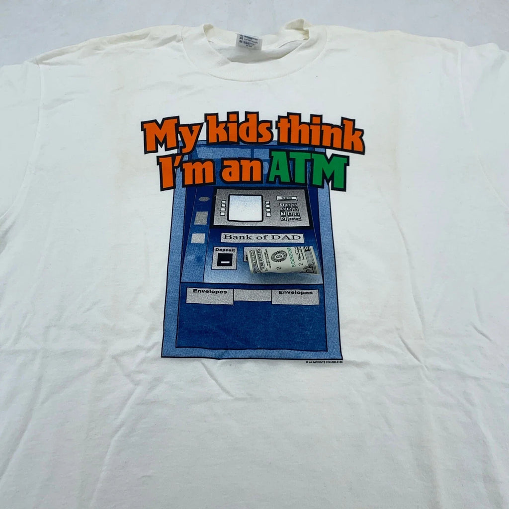 3D MONEY Vtg 90s MY KIDS THINK I'M AN ATM DAD XL - Adult & Kids T-Shirts, Sweatshirts & Hoodies apparel design preview 1