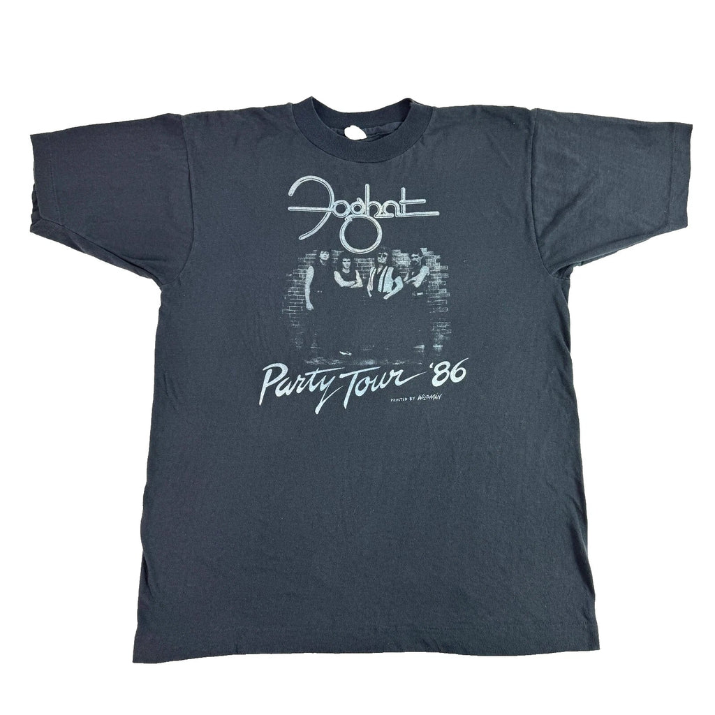 Vintage 80s Foghat Party Tour 86 Faded Black English - Adult & Kids T-Shirts, Sweatshirts & Hoodies apparel design preview 1
