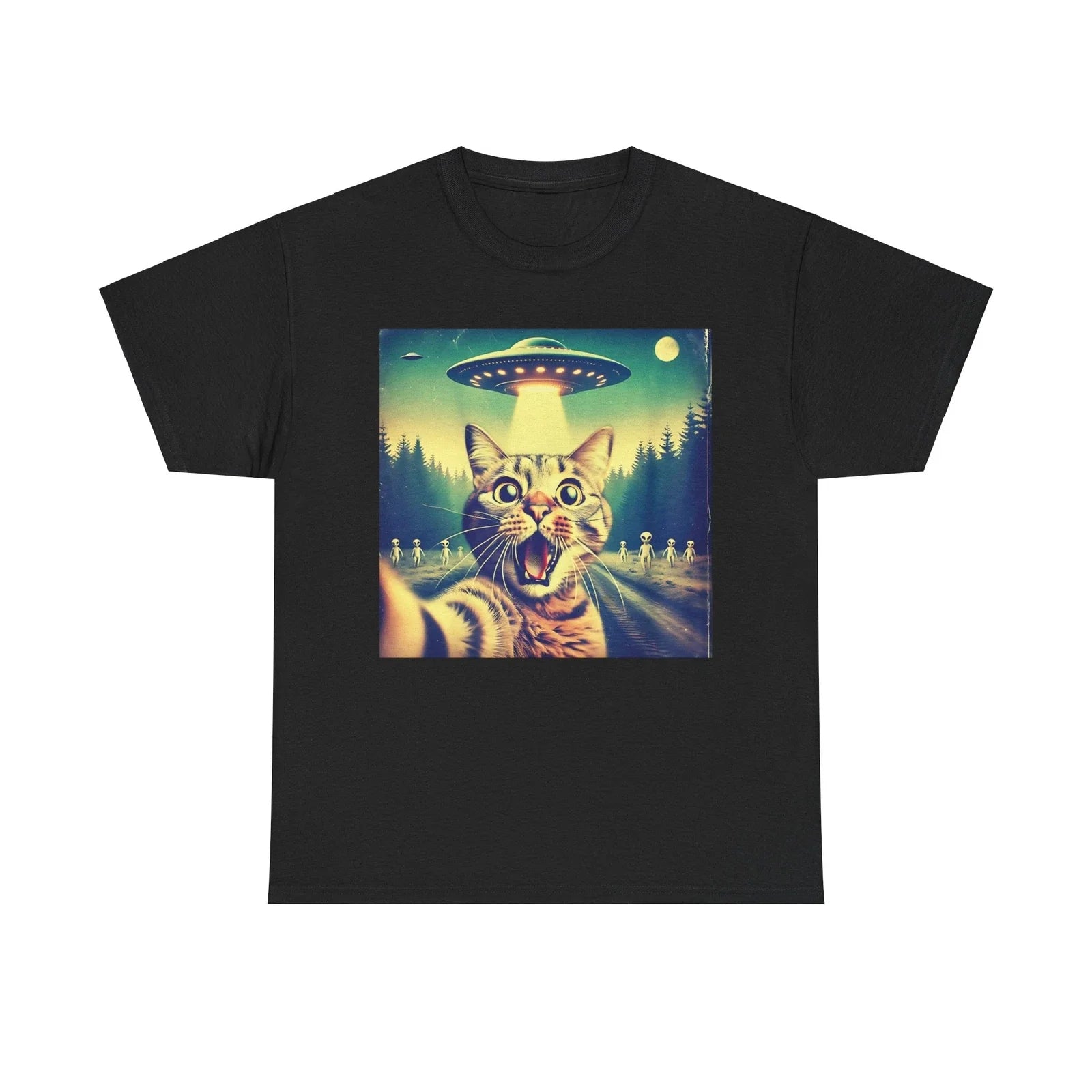 Funny Cat Selfie UFO Alien Hilarious Sci-Fi Graphic - Adult & Kids T-Shirts, Sweatshirts & Hoodies apparel design preview 1