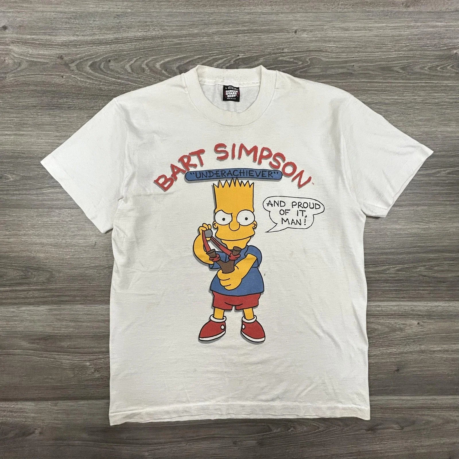 Vintage Bart Simpson Mens Large White Underachiever - Adult & Kids T-Shirts, Sweatshirts & Hoodies apparel design preview 1