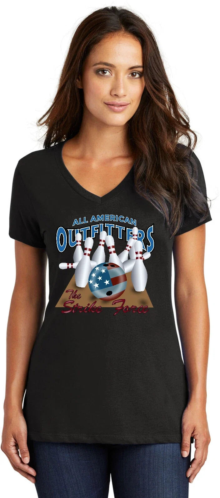 Bowling Team American Strike Force Womens V-neck - Adult & Kids T-Shirts, Sweatshirts & Hoodies apparel design preview 1