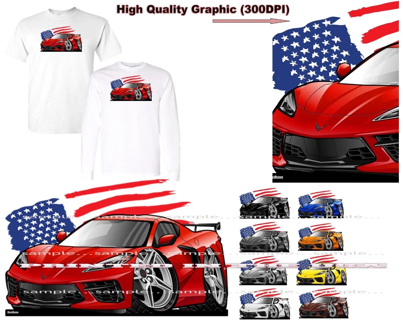 Corvette C8 American Muscle Paint Colors USA Flag - Adult & Kids T-Shirts, Sweatshirts & Hoodies apparel design preview 1